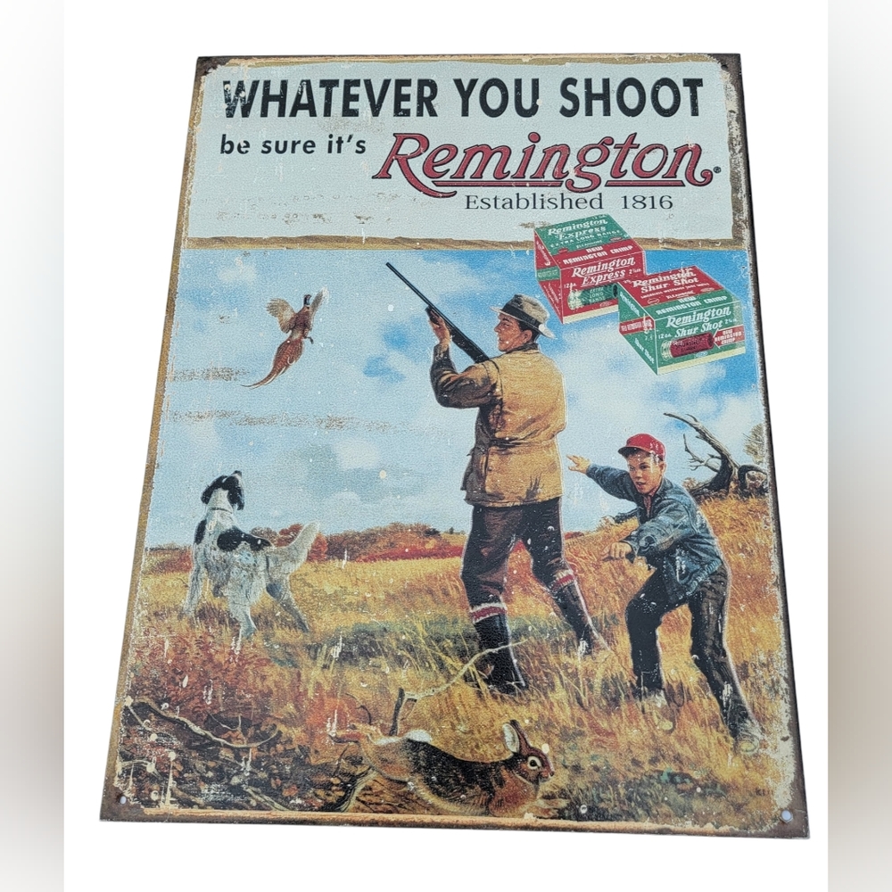 Remington Whatever You Shoot Ammo Distressed Retro Vintage Ad Metal Tin Sign NEW
